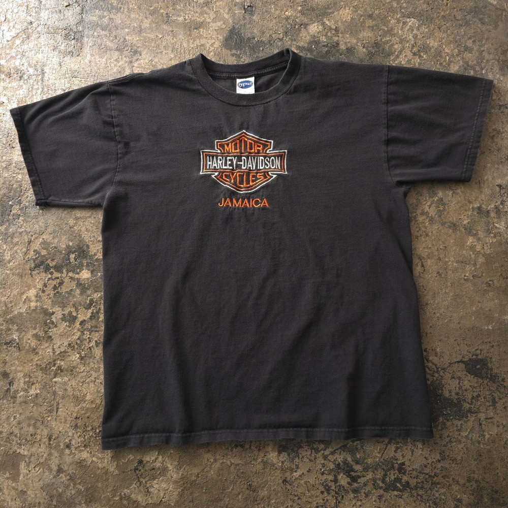 Vintage Harley Davidson Black T-shirt Large Jamaica Embroidered Logo